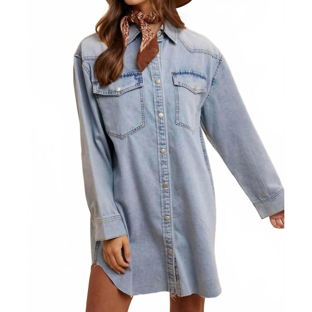 NEW ANNIEWEAR comfort stretch denim button down shirt dress in blue - Picture 2 of 5
